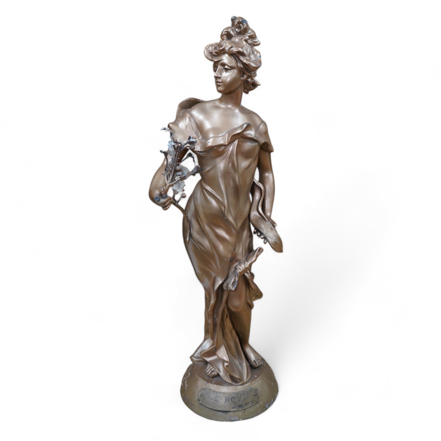 After Anton Nelson (1880 - 1910), a gilt spelter figure 'Le Houx', 65cm. Condition - fair